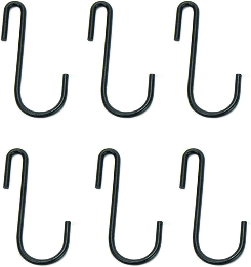 Huji Black S Shaped Heavy Duty Hanging Hooks for Kitchenware, Pots, Pans, Utensils (Set of 6 Hooks)