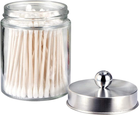 Amolliar Apothecary Jars - Bathroom Vanity Organizer Canister Jar with Lid for Qtips, Cotton Swabs, Makeup Sponges