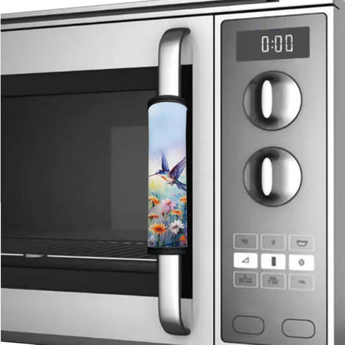 Pack of 6 Refrigerator Door Handle Covers, Anti-Stain Protector for Fridge, Microwave, Oven Decor, Hummingbird Daisy