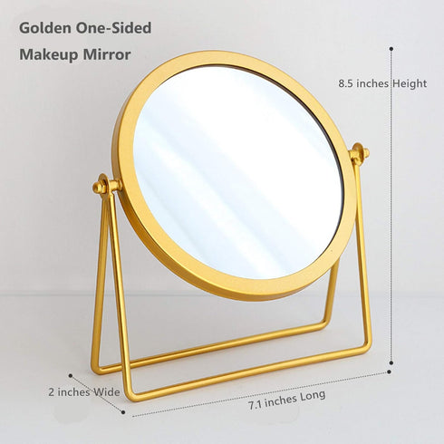 Geschaft Golden Tabletop Makeup Mirror, 360° Rotation, Round Swivel Desktop Stand, 7.1''