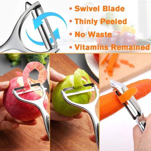 Vegetable Peeler Set | Stainless Steel Multi-function Kitchen Tools with 2 Orange Citrus Peelers