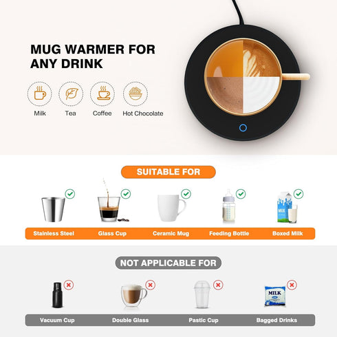 2 Settings, Lesipee Mug Warmer, Coffee Cup Warmer for Desk with Auto Shut Off, Candle Warmer, Electric Beverage Warmer