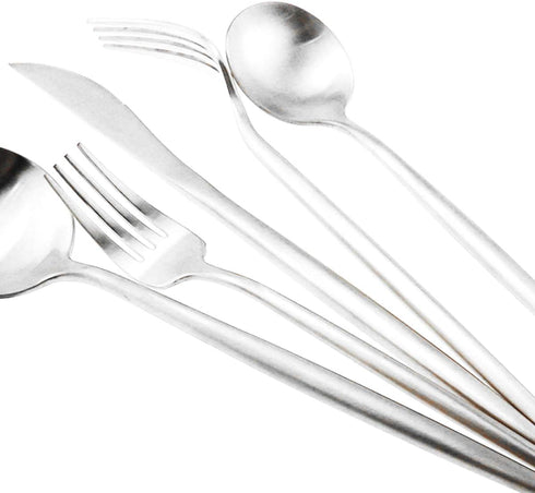 Silver Flatware, Royal 5 Piece Luxury Matte Finish 18/10 Stainless Steel Tableware Set for 1 Including Forks, Spoons,