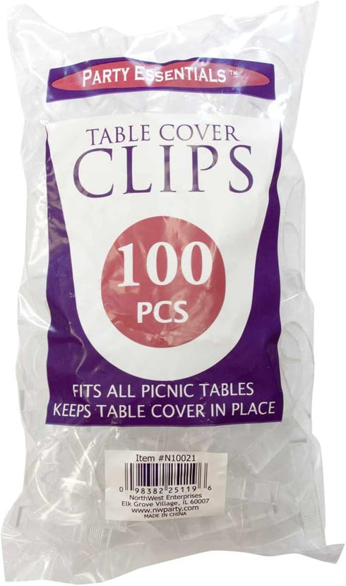 Party Essentials Clear Hard Plastic Table Cover Clips (Case of 100)