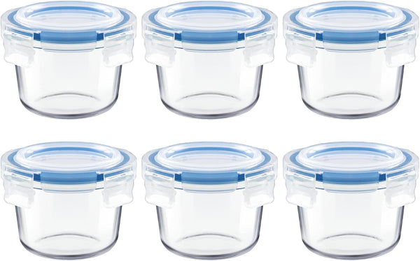 Iyulania Set of 6 Small Glass Storage Containers, 7 oz Food Containers with