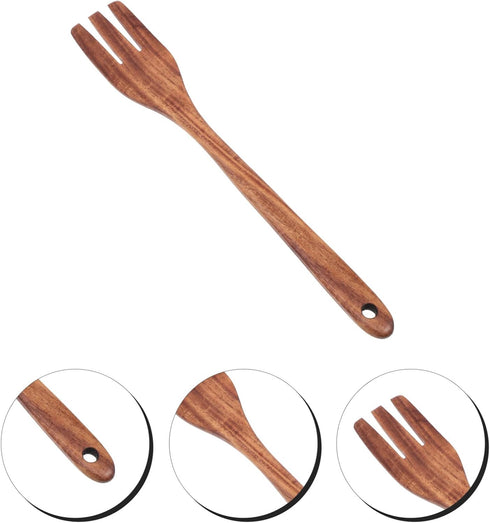 Cabilock Wooden Forks Long Handle, Reusable Japanese Style Kitchen Utensil for Salad, Dinner, Pasta