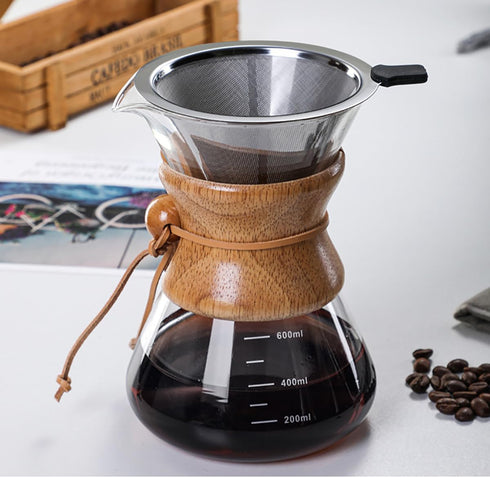 Pour Over Coffee Maker | 600ml/20oz Borosilicate Glass Carafe with Reusable Stainless Steel Drip Filter for 1-4 Cup
