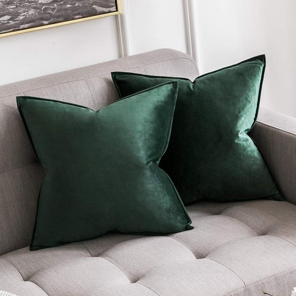 MIULEE 2 Pack of 16x16 Inch Army Green Christmas Decorative Velvet Throw Pillow Covers
