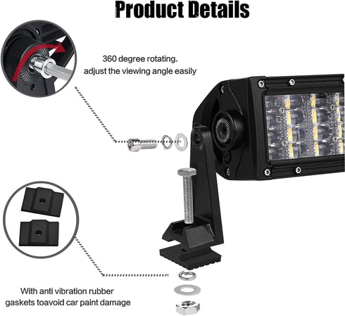 LED Light Bar Side Mounting Bracket Base Mounting Universal Bracket 2PCS Rubber Pad Brackets kit for Mounting Straight or Curved LED Light Bar from 7 inch up to 52 inch (Pack of 2) by LEDKITO