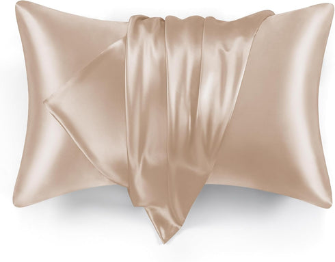 Love's Cabin Satin Pillowcase Set of 2 for Hair and Skin, Queen Size 20x30 Inches, Taupe, Cooling Pillow Cover
