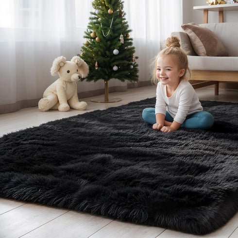 5x8 Zentavio Black Area Rugs for Living Room Bedroom Large Men Room Carpet Fluffy Furry Shag Aesthetic Plush High Pile