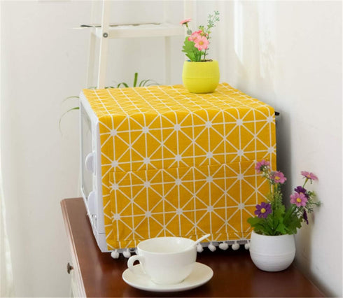Mvchifay Microwave Oven Cover Dustproof Cotton Machine Protector Decorative Kitchen Appliance Cover with Side Storage Pockets 11.8x35.4inches (Yellow Grids) by MVCHIF