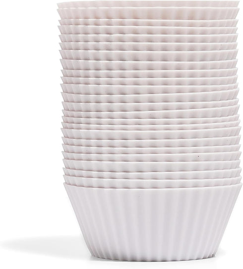 The Silicone Kitchen 24 Pack Reusable Silicone Baking Cups, Non-Toxic, BPA Free & Dishwasher Safe, Designer White