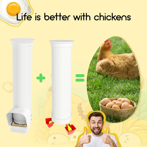 7lb 4-6 Automatic Chicken Feeder, Large PVC No Waste Chicken Feeder with Rain Cover, Weatherproof Solid Built Poultry