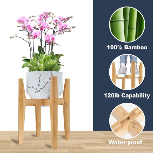 8 12 Inches 1 Pack) OERGKE Adjustable Plant Stand Indoor, Bamboo Mid Century Modern Plants Stands, Corner Flower Holder