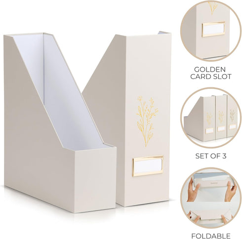 ZICOTO Beautiful Magazine Holder Set of 3, Sturdy File Holder to Organize Desk or Shelves, Perfect Office Storage