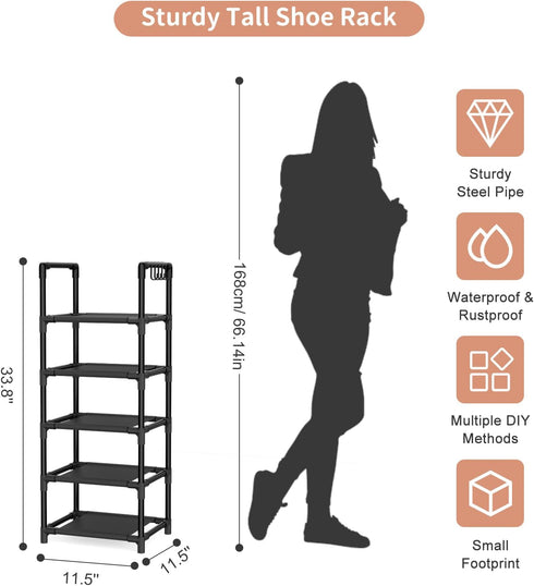 5 5-10 Closet, LANTEFUL Narrow Shoe Rack Tier Shoe Shelf Storage for Pairs Shoe and Boot, Sturdy Shoe Storage Space