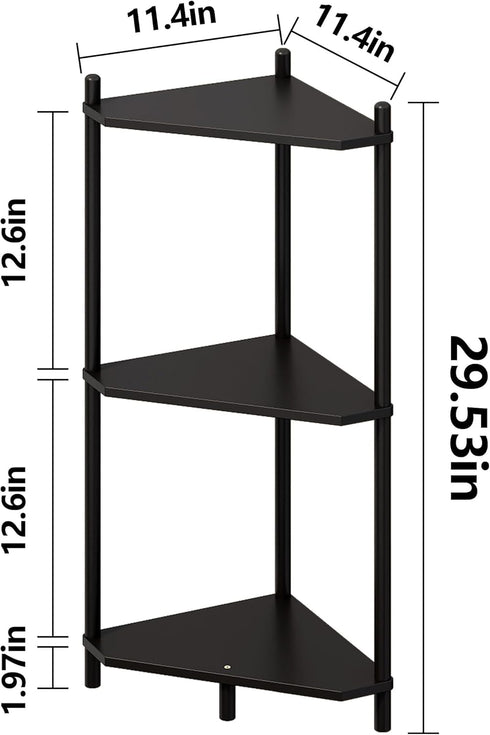 Wisuce Essentials 3 3 Corner Shelf Stand - Tier Bamboo Small Corner Bookshelf for Office Kitchen Bedroom Plant Stand