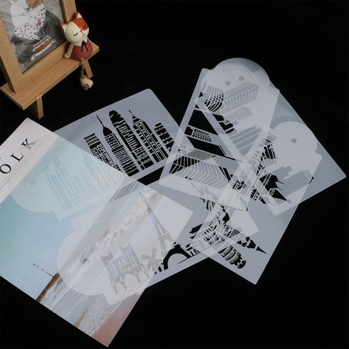 Landmark Building Cake Stencils, 5Pcs/Set Fondant Cake Decorating Templates for Bakery Tools