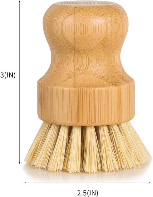 Brush-2 Pack GREENTH PRO Bamboo Dish Nature Sisal Scrubber Brush with Ceramics Holder-Wooden Brush for Pot,Dish