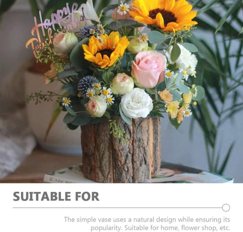 Wooden Flowers Rustic Flower Pot, Wood Bark Planter Container for Indoor Outdoor Succulent Bonsai Pots