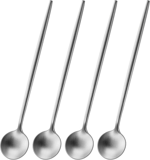 4 PCs 6.7 Inches Stainless Steel Coffee Spoons - Matte Finish Long Handle Iced Tea & Espresso Mixing Spoons