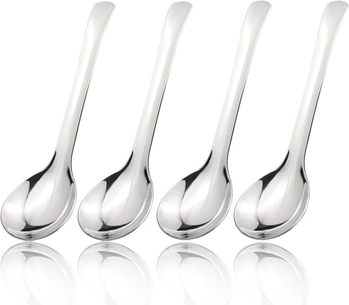 7.28 Inches Asian Soup Spoons Stainless Steel Chinese Soup Spoon Set of 4 Soup Spoons Silverware Cucharas Para Comer for Ramen Pho Miso Dumplings Noodles Wonton