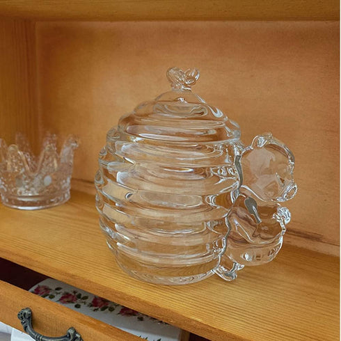XIZHI 200ML Glass Honey Jar with Bee Decoration Lid and Small Bear Decorative Handle Transparent Honey Pot for Home