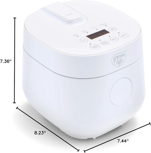 GreenLife PFAS-Free 4-Cup Rice Cooker, Healthy Ceramic Nonstick, Easy to Use Automatic Presets, White