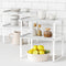 White Marble Kitchen Counter Shelf Organizer, Set of 4 Stackable 2 Tier Risers for Books, Monitor, Cabinet Space