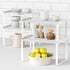 White Marble Kitchen Counter Shelf Organizer, Set of 4 Stackable 2 Tier Risers for Books, Monitor, Cabinet Space