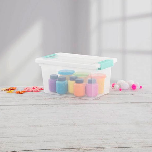 Sterilite Medium Clip Box, 4-Pack Stackable Small Storage Bin with Latching Lid, Clear Plastic Container for Office,