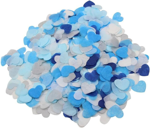 Blue Silver Tissue Paper Heart Confetti, Wedding Engagement Bridal Shower Decor, 1 Inch Pack of 6000