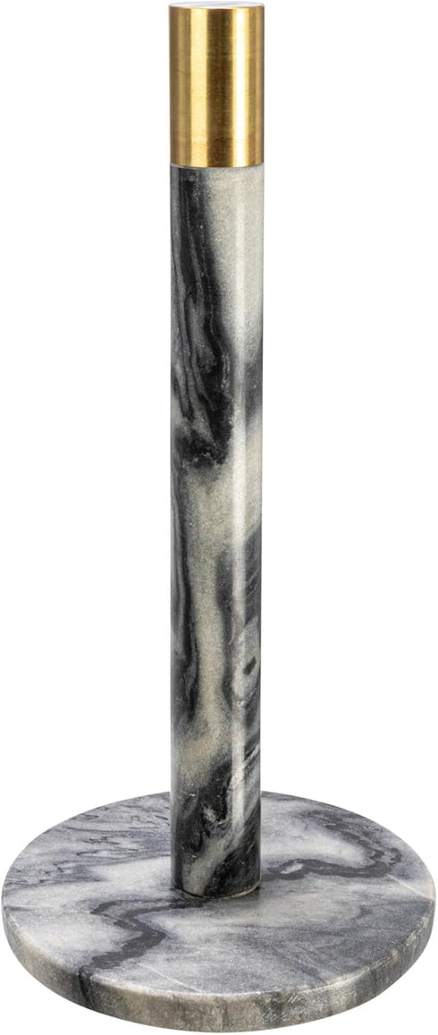 Modern Marble Paper Towel Holder with Brass Detail, Grey