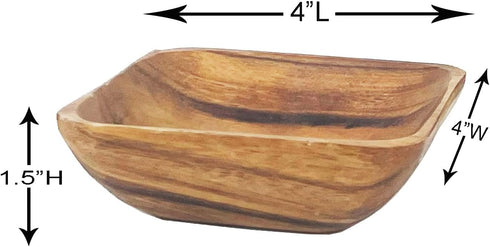 Woodard & Charles Acacia Wood 4" Individual Square Serving Bowl Set of 4 for Appetizers, Nuts, and More