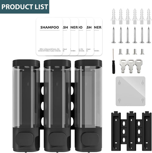 ViserVita 3 Pack 3 Set Shampoo and Conditioner Dispenser, Shower Soap Dispenser Chamber No Drill Wall-Mounted, Body