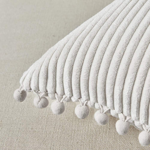 Fancy Homi 2-Pack Pom Pom Throw Pillow Covers, Cream Corduroy, 18x18 Inch