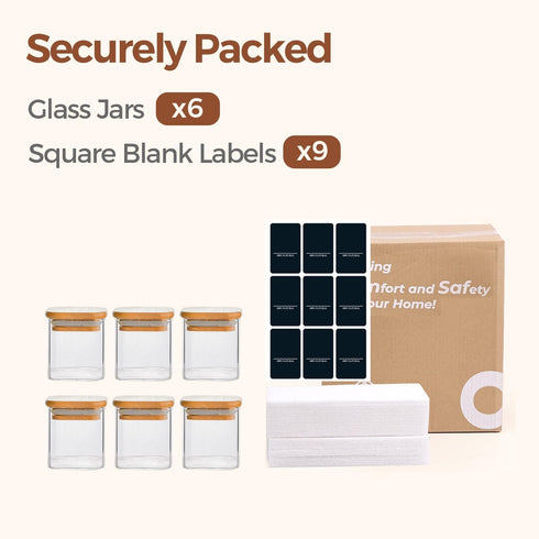 4 oz 6Pack, Set, ComSaf Spice Jars with Labels Small Spice Containers Starter Glass Seasoning Jars with Lids, Square