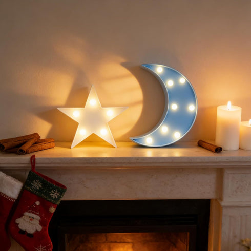 QiaoFei Decorative Moon-Star Night Light,Cute LED Nursery Night Lamp Gift-Marquee Moon-Star Sign for Birthday
