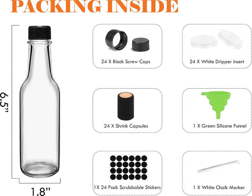 Ahhute 5oz Set 24 Sauce Bottles, Small Olive Oil Bottles with Shrink Capsules, Mini Vanilla Wine Bottle for Wedding