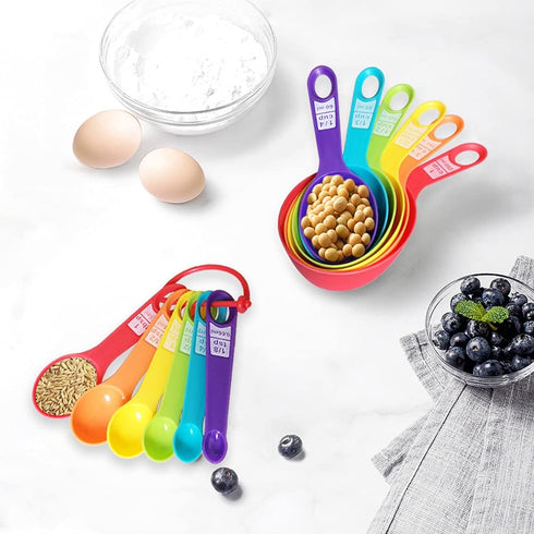 12 Piece Measuring Cups and Spoons Set, Colored Kitchen Measure Tools, Durable Nesting for Dry and Liquid