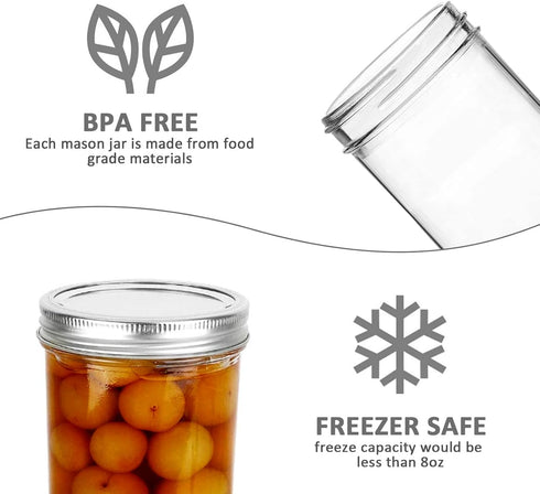 8 OZ, 8 OZ VERONES Mason Jars Canning Jars Jelly Jars With Regular Lids, Ideal for Jam, Honey, Wedding Favors, Shower