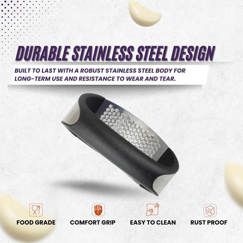Set- Garlic Press Rocker Premium Garlic Crusher- Innovative & Fast Garlic mincer- Peeler and Scraper Included