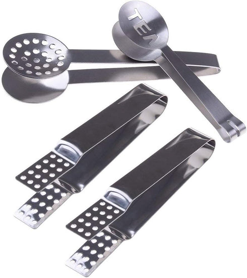 4 Pcs Stainless Steel Tea Bag Tongs, Teabag Squeezer Strainer Holder, Mini Sugar Clip Kitchen Bar Tools