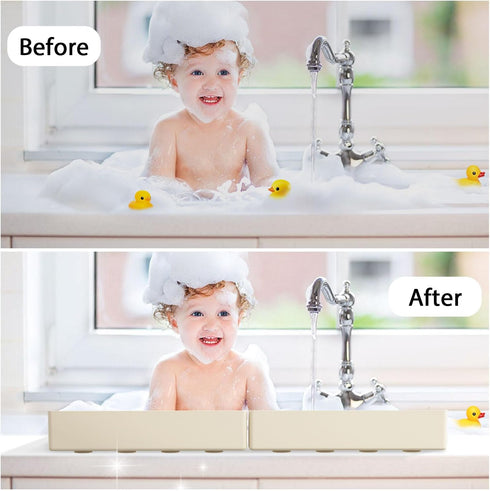 4 1Pack, Roslim Splash Guard for Bathtub & Sink - Silicone Kids Bath Splash Guard Shelf, Bath Toy Tray Holder, Tub