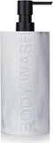 Resin White Marbled Body Wash Engraved Bottle Refillable Pump Dispenser, Durable Waterproof