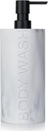 Resin White Marbled Body Wash Engraved Bottle Refillable Pump Dispenser, Durable Waterproof