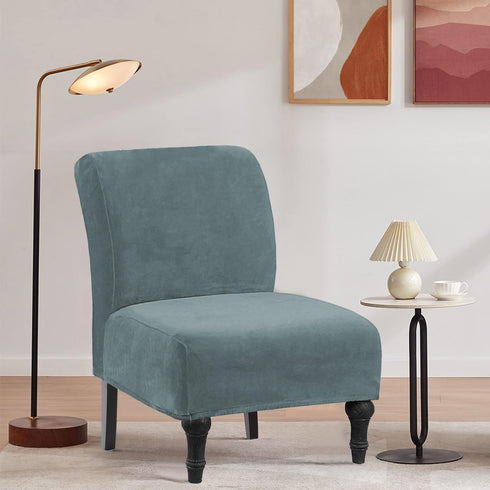 TOPYUMH Armless Velvet Accent Chair Covers Luxury Thick Velvet Chair Slipcovers, Removable Furniture Protector