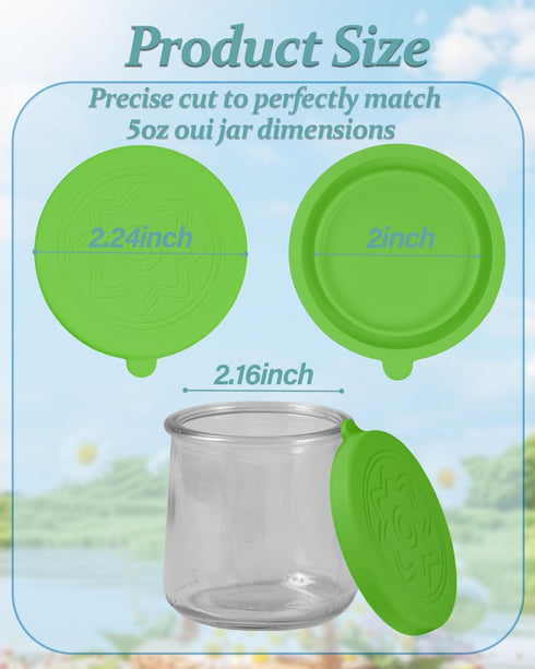 12 Pack 8 5Oz Silicone Oui Yogurt Jar Lids with Labels, Food-Grade Lids for Oui Yogurt Jars, Reusable Silicone Canning