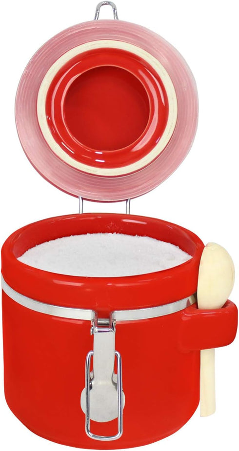 Blue Donuts 25 Oz Ceramic Airtight Jar - Food Storage Container, Kitchen Canisters, Red Flour Jar with Lid